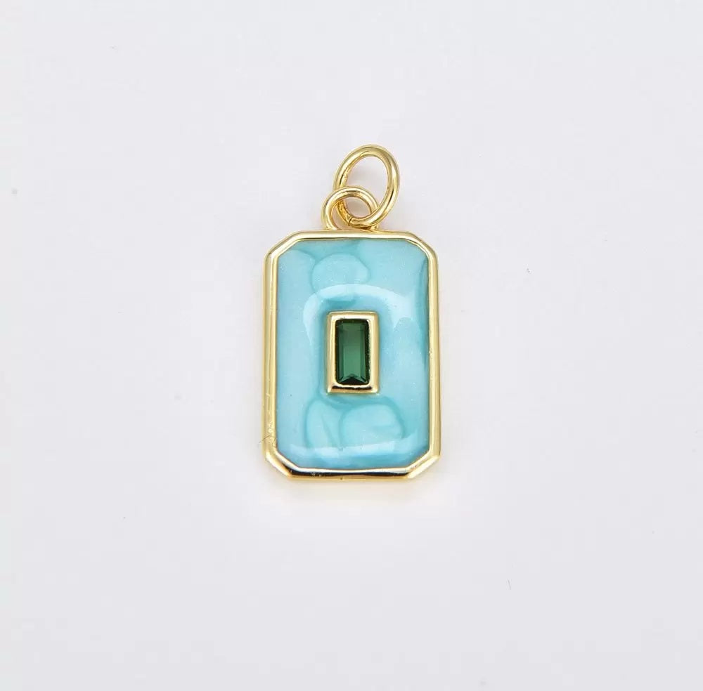 18K Gold Filled Baguette CZ Tag Charm, Gold Filled Enamel Tag Pendant, Rectangular Enamel Jewelry Summer Trend, Gift for Her, Add on Charm, CP1846