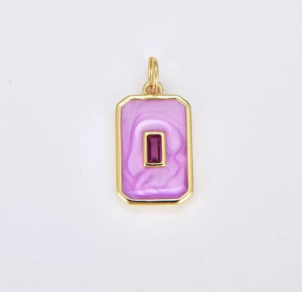 18K Gold Filled Baguette CZ Tag Charm, Gold Filled Enamel Tag Pendant, Rectangular Enamel Jewelry Summer Trend, Gift for Her, Add on Charm, CP1846