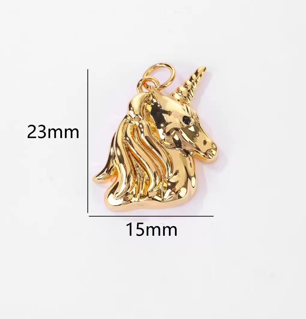 18K Gold Filled Dainty Unicorn Head Charm, Gold Filled Pony Heady Pendant, Unicorn Charm for Necklace Bracelet Earrings Component Supply, 23x15mm, CP1847