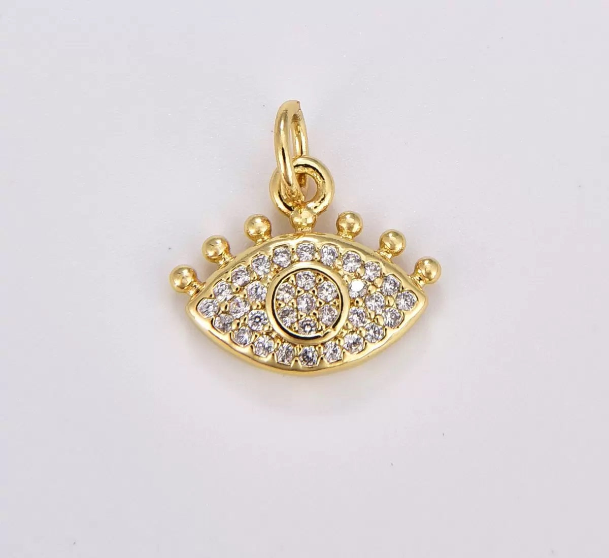 18K Gold Filled Dainty Evil Eye Charm with Eyelash, Gold Filled Eye Of Ra Pendant, CZ Eye Pendant for Necklace Bracelet Earring Supply Component, CP1856