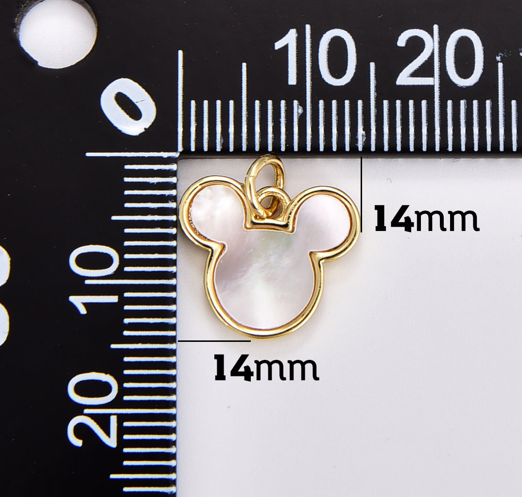 White Shell Mouse Head Charm, Gold Filled Mouse Pendant, Dainty Mouse Pendant, Animal Charm, 14x14mm, CP1855