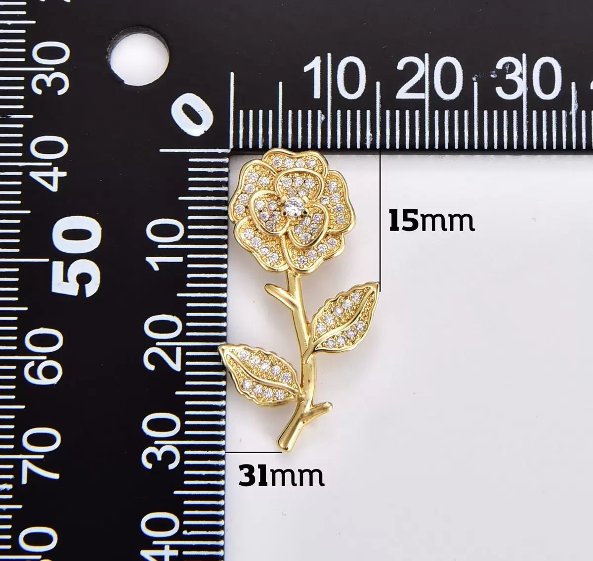 18K Gold Filled Dainty Rose Charm, Gold Filled Rose Flower Pendant, CZ Flower Charm for Bracelet Necklace Jewelry Making Component, Gift for Her, CP1857