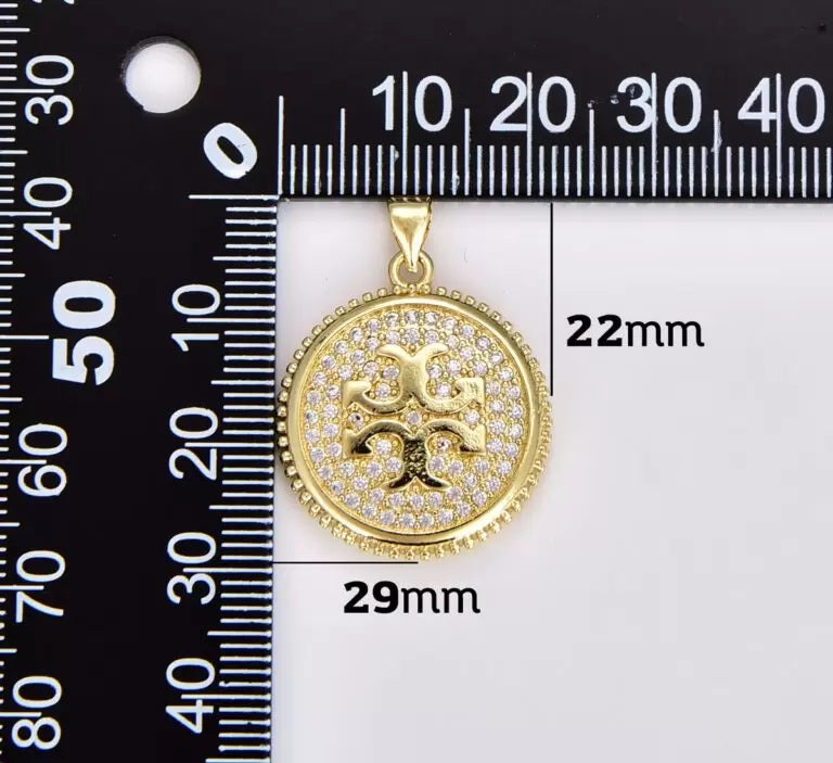 18K Gold Filled Jerusalem Cross Coin Medallion Pendant, Gold Filled CZ Micro Pave Round Charm for Jewelry Making, Gift for Her, 29x22mm, CP1861