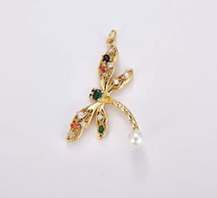 18K Gold Filled Dainty Colorful CZ Dragonfly Charm, Gold Filled Dragonfly Pendant, CZ Micro Pave Insect Pendant for Necklace Bracelet Jewelry Making, CP1862