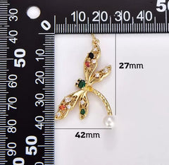 18K Gold Filled Dainty Colorful CZ Dragonfly Charm, Gold Filled Dragonfly Pendant, CZ Micro Pave Insect Pendant for Necklace Bracelet Jewelry Making, CP1862