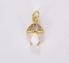 18K Gold Filled Mini Mushroom Charm, Gold Filled Micro Pave Mushroom Pendant, Cubic Zirconia Shromie Pendant Charm, Dainty Clear Pear Cut Opal Charm, CP1863