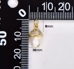 18K Gold Filled Mini Mushroom Charm, Gold Filled Micro Pave Mushroom Pendant, Cubic Zirconia Shromie Pendant Charm, Dainty Clear Pear Cut Opal Charm, CP1863