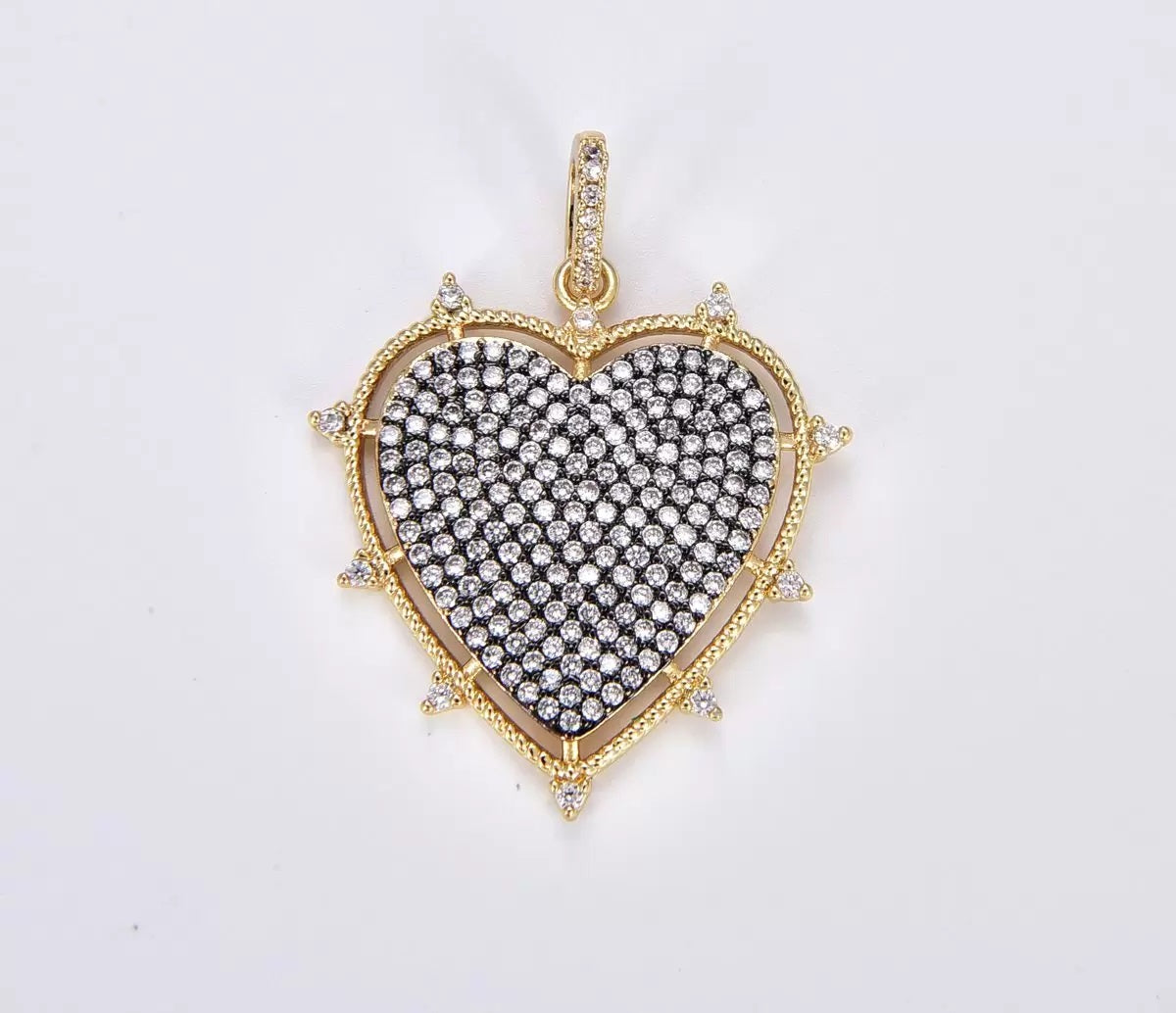 18K Gold Filled Large Heart Charm, Gold Filled Heart Pendant, Micro Pave CZ Heart Charm for Necklace Bracelet Jewelry Supply, 37x29mm, CP1865