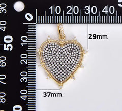 18K Gold Filled Large Heart Charm, Gold Filled Heart Pendant, Micro Pave CZ Heart Charm for Necklace Bracelet Jewelry Supply, 37x29mm, CP1865