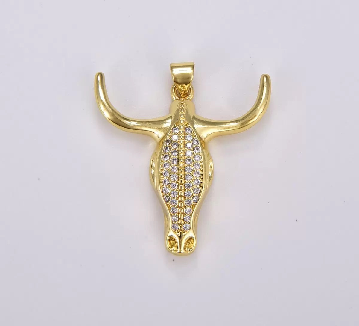 18K Gold Filled American Buffalo Head Charm, Gold Filled Bison Head Pendant, CZ Micro Pave Ox Head Charm for Necklace Bracelet Jewelry Making Supply, CP1870