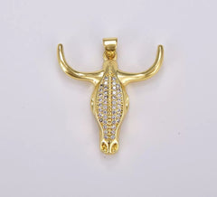 18K Gold Filled American Buffalo Head Charm, Gold Filled Bison Head Pendant, CZ Micro Pave Ox Head Charm for Necklace Bracelet Jewelry Making Supply, CP1870