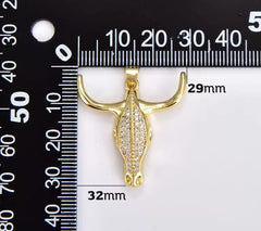 18K Gold Filled American Buffalo Head Charm, Gold Filled Bison Head Pendant, CZ Micro Pave Ox Head Charm for Necklace Bracelet Jewelry Making Supply, CP1870