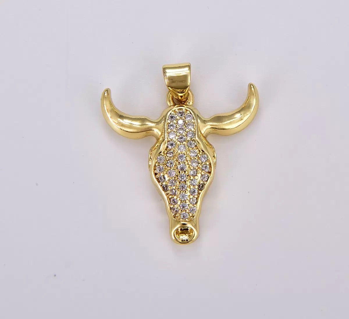 18K Gold Filled American Buffalo Head Charm, Gold Filled Bison Head Pendant, CZ Micro Pave Ox Head Charm for Necklace Bracelet Jewelry Making Supply, CP1870