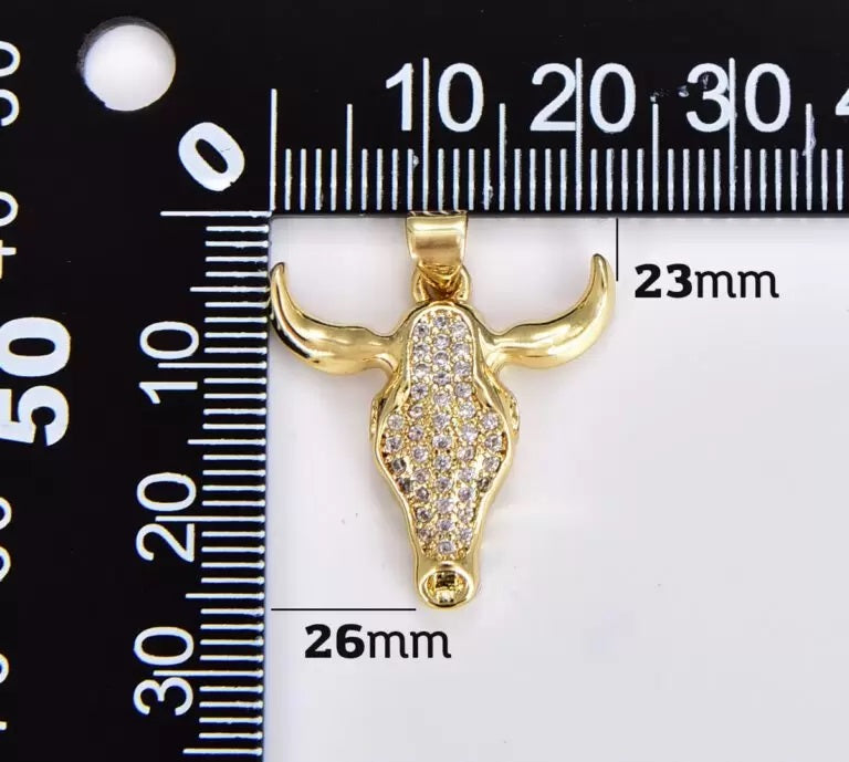 18K Gold Filled American Buffalo Head Charm, Gold Filled Bison Head Pendant, CZ Micro Pave Ox Head Charm for Necklace Bracelet Jewelry Making Supply, CP1870