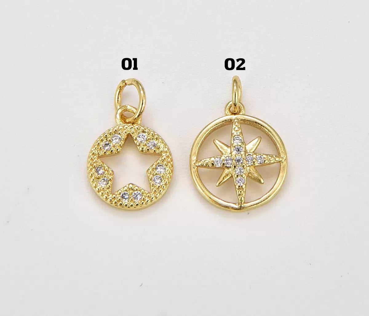 18K Gold Filled North Star Medallion Charm, Gold Filled CZ Star Pendant, Celestial Charm Pendant for Necklace Bracelet Jewelry Making Supply, CP1873