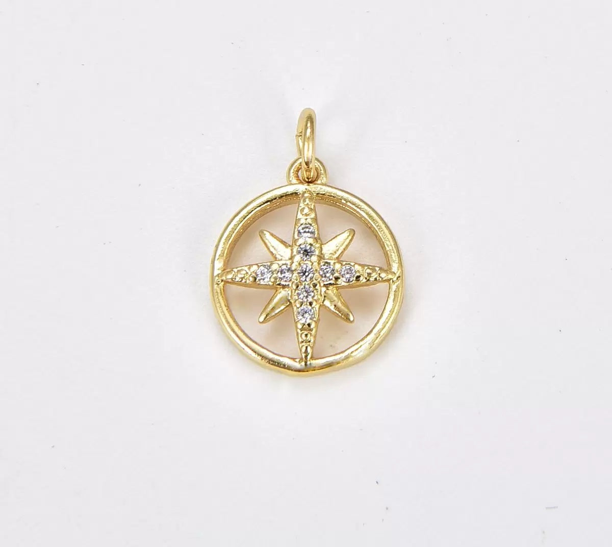 18K Gold Filled North Star Medallion Charm, Gold Filled CZ Star Pendant, Celestial Charm Pendant for Necklace Bracelet Jewelry Making Supply, CP1873