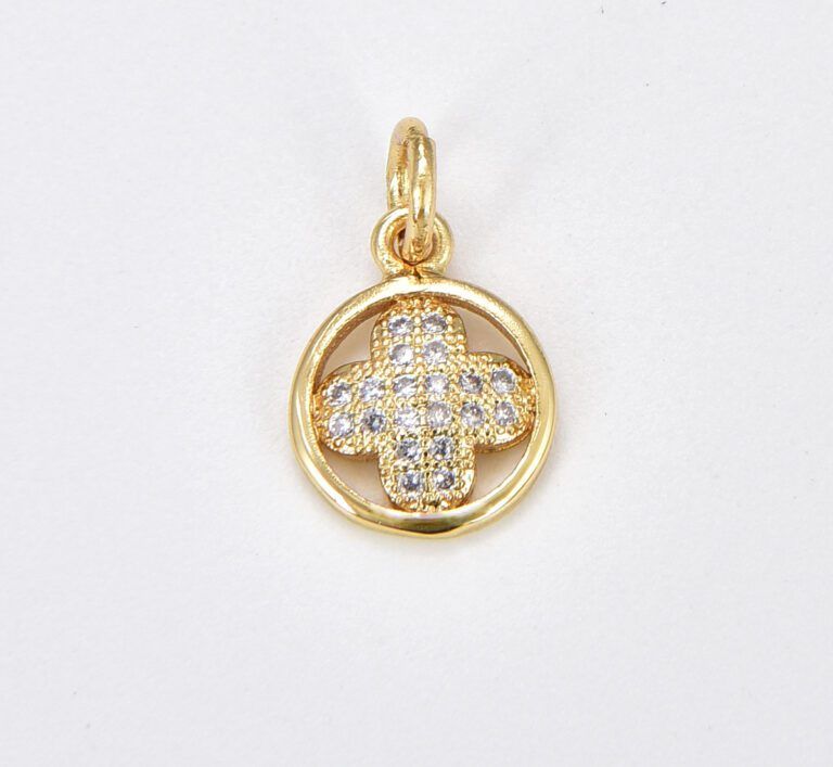 18K Gold Filled Dainty Clover Medallion Charm, Four Leaf Lucky Clover CZ Pendant, Good Luck Charm for Necklace Bracelet Jewelry Supply, CP1874