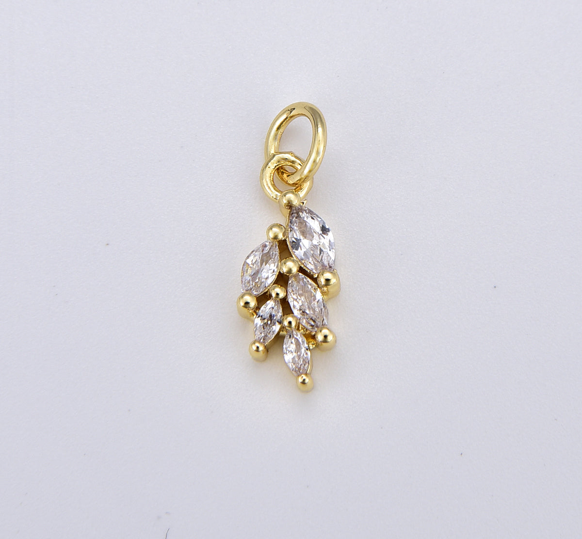 18K Gold Filled Dainty Multiple Clear Marquise Charm, Cubic Zirconia Leaf Mini Add-On Charm for Necklace Bracelet Jewelry Making Supply, 17x6mm, CP1877