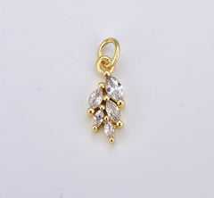 18K Gold Filled Dainty Multiple Clear Marquise Charm, Cubic Zirconia Leaf Mini Add-On Charm for Necklace Bracelet Jewelry Making Supply, 17x6mm, CP1877