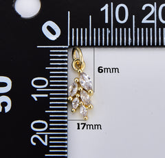 18K Gold Filled Dainty Multiple Clear Marquise Charm, Cubic Zirconia Leaf Mini Add-On Charm for Necklace Bracelet Jewelry Making Supply, 17x6mm, CP1877