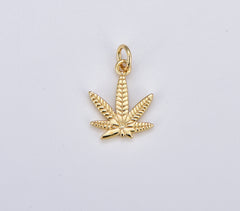 18K Gold Filled Cannabis Pendant, Dainty Marijuana Gold Leaf Charm Necklace Bracelet Earring Mary Jane Gold Charm 420 Jewelry Gift Idea, CP1882