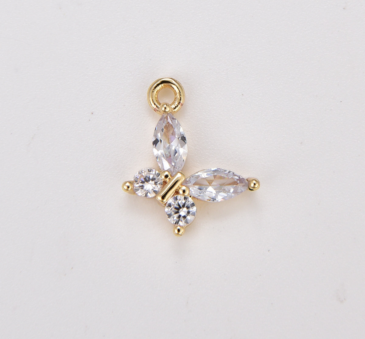 18K Gold Filled Dainty Butterfly Charm, Pear Cut CZ Butterfly Pendant, Cubic Zirconia Mariposa Pendant Charm for DIY Jewelry Making, CP1886