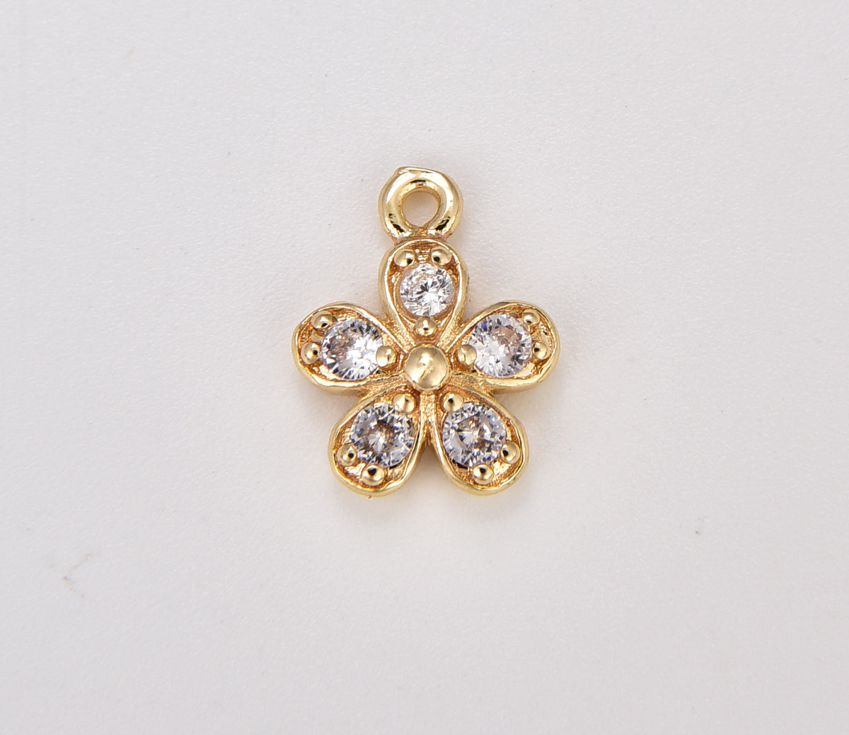 18K Gold Filled Dainty Flower Charm, Micro Pave Floral Pendant, Mini Flower Pendant for Necklace Bracelet Jewelry Making Supply, 14x10mm, CP1887