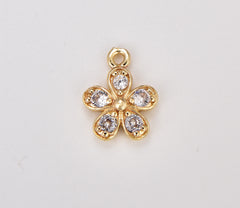 18K Gold Filled Dainty Flower Charm, Micro Pave Floral Pendant, Mini Flower Pendant for Necklace Bracelet Jewelry Making Supply, 14x10mm, CP1887