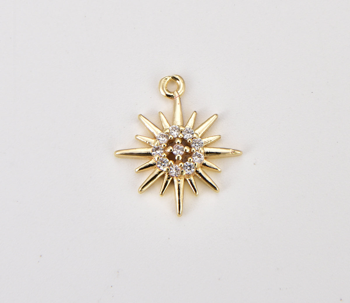 18K Gold Filled Mini Gold Filled Sun Burst Charm Sun Rays Celestial Charm Sunburst CZ for Necklace Earring Bracelet Component, 15x14mm, CP1890