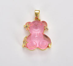 18K Gold Filled Quartz 3D Bears Charm, Bear Pendant, Teddy Bear Pendant, Animal Charm for Necklace Bracelet Jewelry Making Supply, CP1892