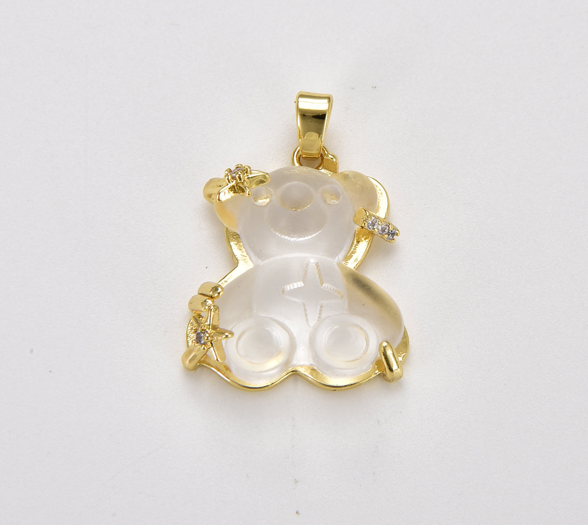 18K Gold Filled Quartz 3D Bears Charm, Bear Pendant, Teddy Bear Pendant, Animal Charm for Necklace Bracelet Jewelry Making Supply, CP1892