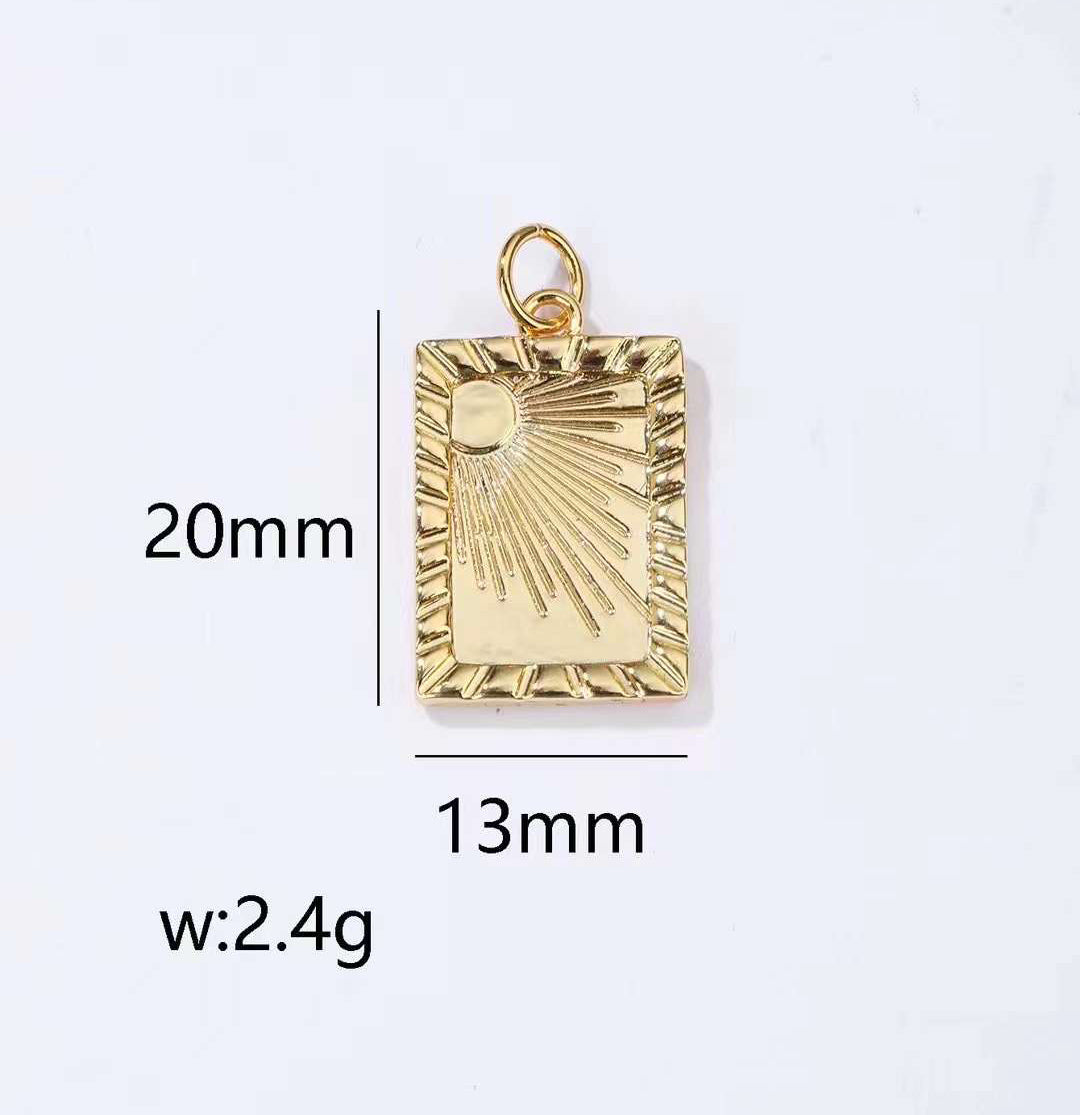 18K Gold Filled Sun Tag Plate Charm, Celestial Tag Pendant, Tarot Card Pendant for Necklace Bracelet Jewelry Making Supply, 20x13mm, CP1894