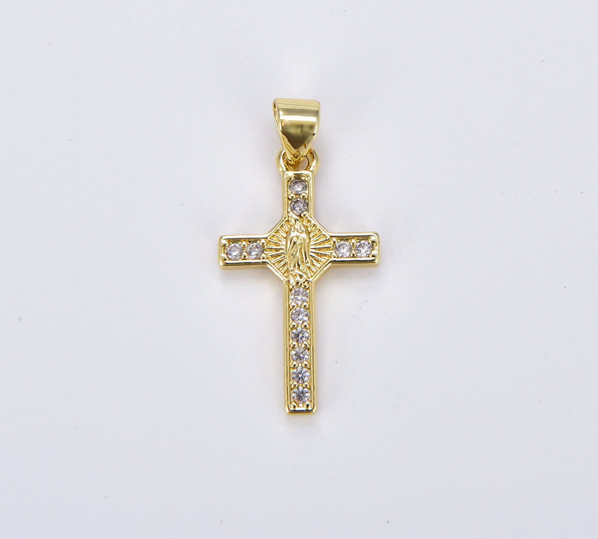 18K  Gold Filled Dainty Cross Charm, CZ Micro Pave Cross Pendant for Necklace Bracelet Earring Charm Supply Religious Jewelry, 26x13mm, CP1896