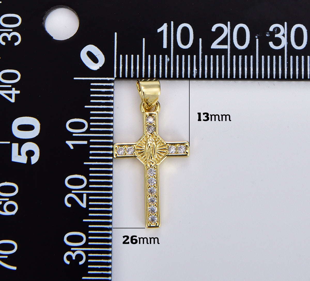 18K  Gold Filled Dainty Cross Charm, CZ Micro Pave Cross Pendant for Necklace Bracelet Earring Charm Supply Religious Jewelry, 26x13mm, CP1896