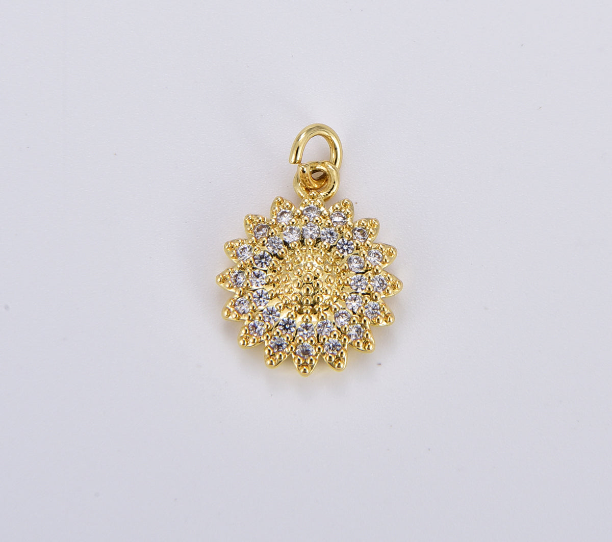 18K Gold Filled Dainty Sunflower Charm, Round Pendant Flower Pendant Floral Summer Jewelry Inspired for bracelet Necklace Supply, CP1897