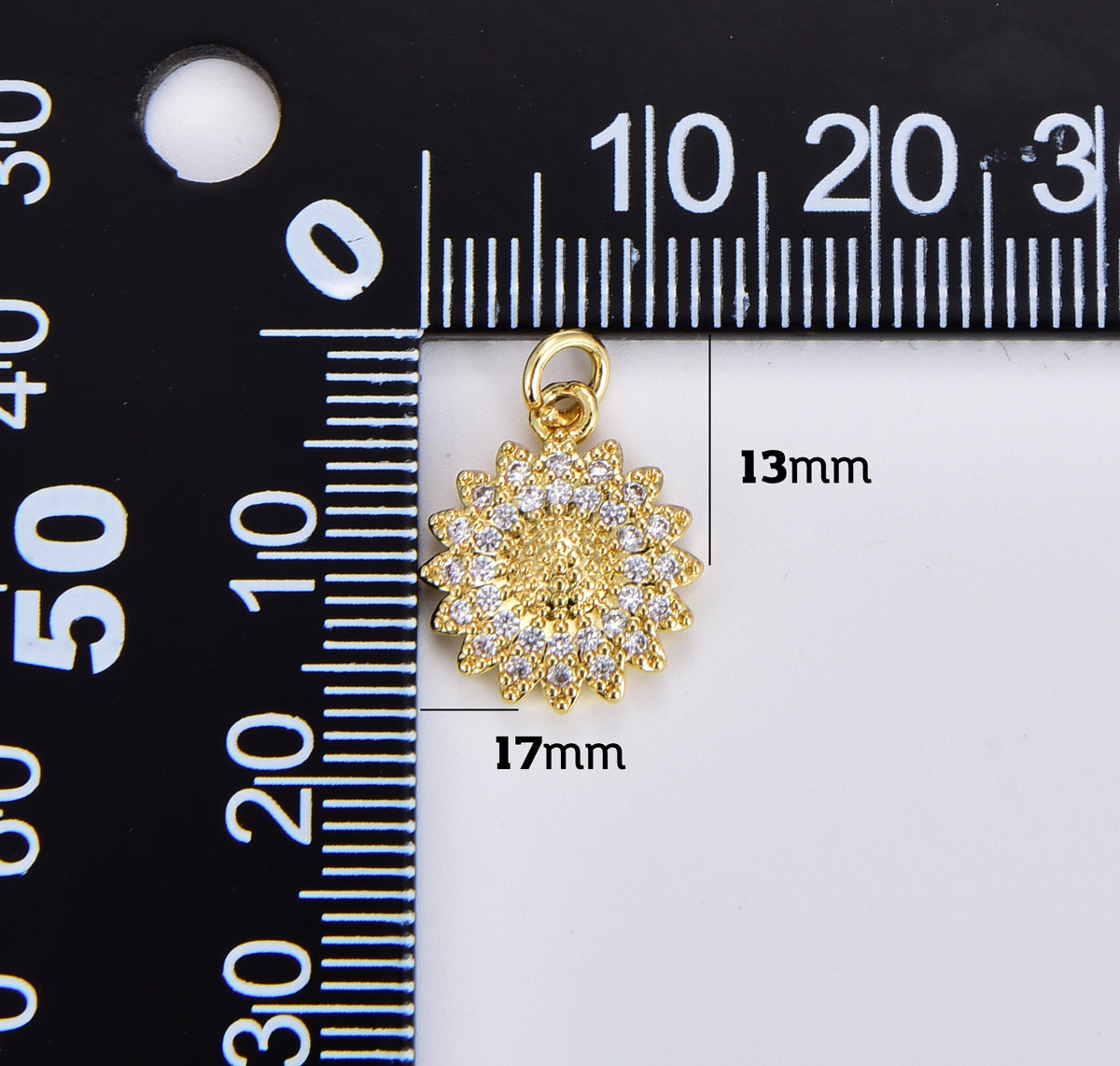 18K Gold Filled Dainty Sunflower Charm, Round Pendant Flower Pendant Floral Summer Jewelry Inspired for bracelet Necklace Supply, CP1897