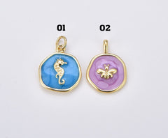 18K Gold Filled Dainty Enamel Seahorse Medallion Charm, Butterfly Pendant, DIY Craft Bracelet Necklace Pendant Charm for Jewelry Making, CP1898