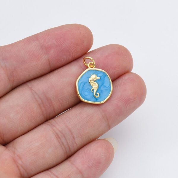 18K Gold Filled Dainty Enamel Seahorse Medallion Charm, Butterfly Pendant, DIY Craft Bracelet Necklace Pendant Charm for Jewelry Making, CP1898