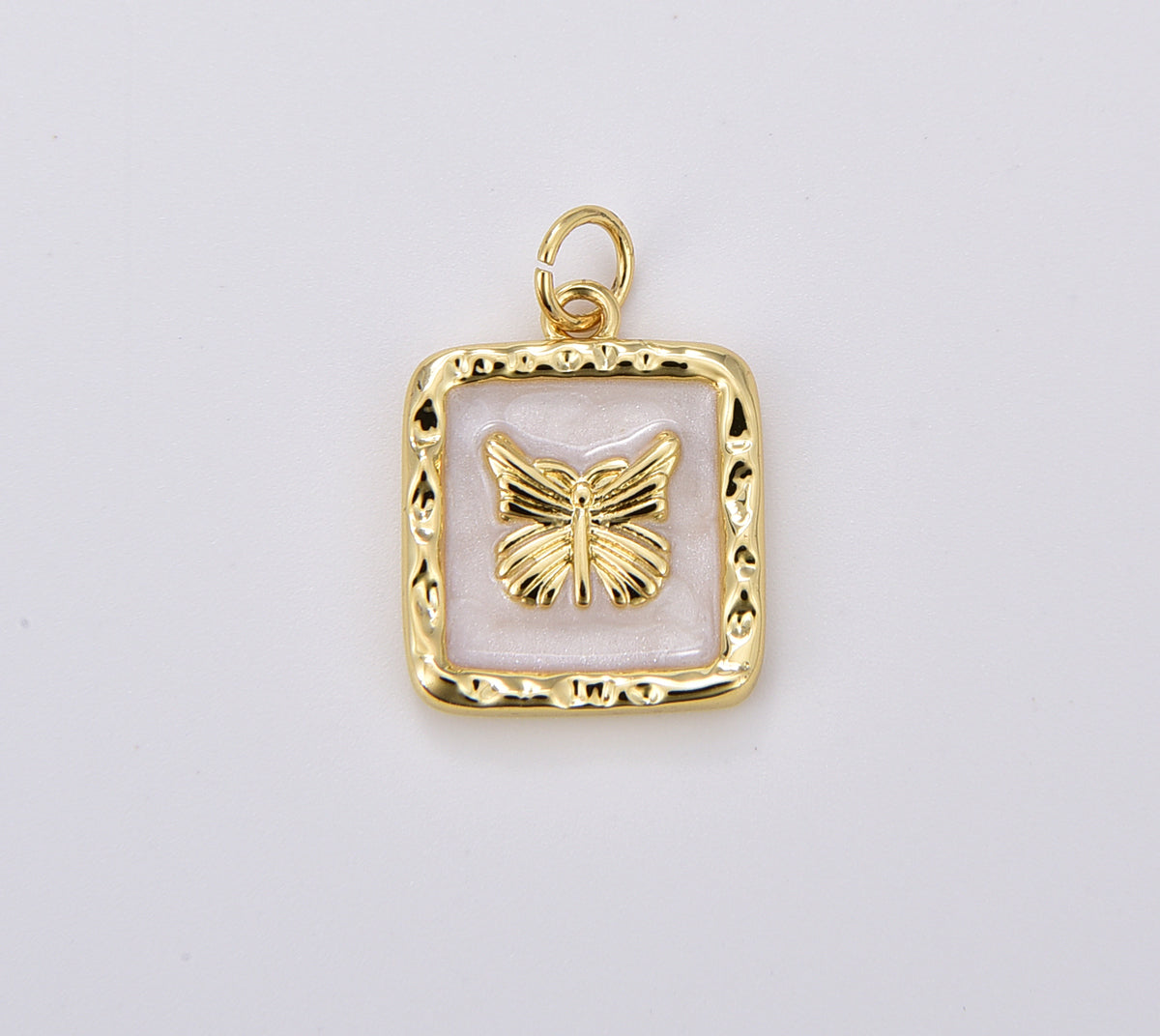 18K Gold Filled White Enamel Butterfly Charm Square Butterfly Pendant Insect Monarch Butterfly Charm for Necklace Bracelet Jewelry Making CP1902