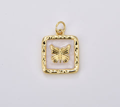 18K Gold Filled White Enamel Butterfly Charm Square Butterfly Pendant Insect Monarch Butterfly Charm for Necklace Bracelet Jewelry Making CP1902