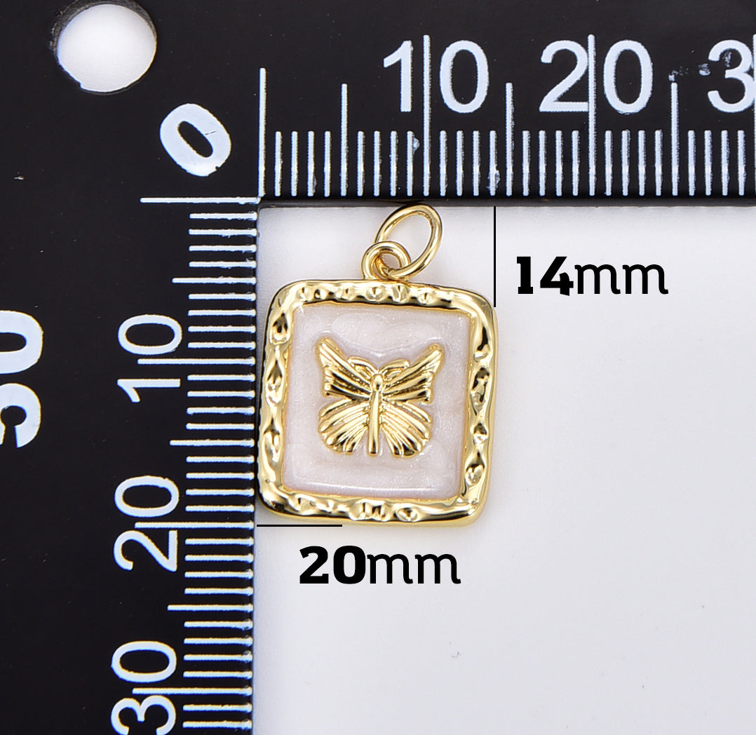 18K Gold Filled White Enamel Butterfly Charm Square Butterfly Pendant Insect Monarch Butterfly Charm for Necklace Bracelet Jewelry Making CP1902