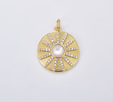 18K Gold Filled Sun Charm Necklace, Celestial Necklace Pendant Gold Pearl Sun Beam Mother of Pearl Charm Necklace Sunburst Charm, 26x21mm CP1903