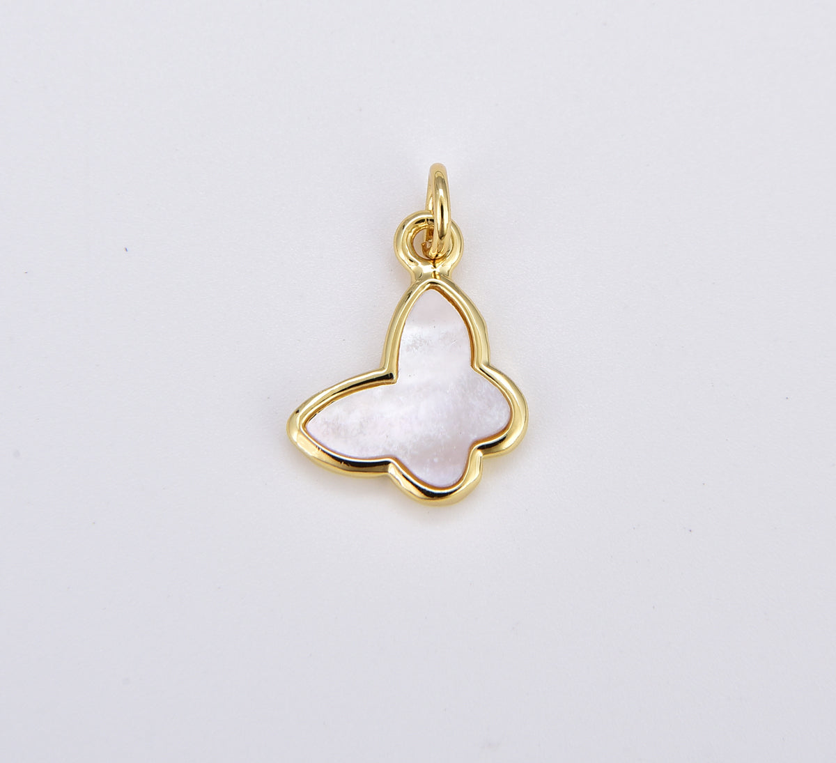 18K Gold Filled Dainty Butterfly Mariposa Shell Pearl Charm, Butterfly Pendant, Insect Charm for Necklace Bracelet Component, CP1906