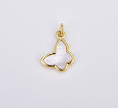 18K Gold Filled Dainty Butterfly Mariposa Shell Pearl Charm, Butterfly Pendant, Insect Charm for Necklace Bracelet Component, CP1906