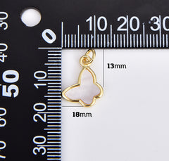 18K Gold Filled Dainty Butterfly Mariposa Shell Pearl Charm, Butterfly Pendant, Insect Charm for Necklace Bracelet Component, CP1906