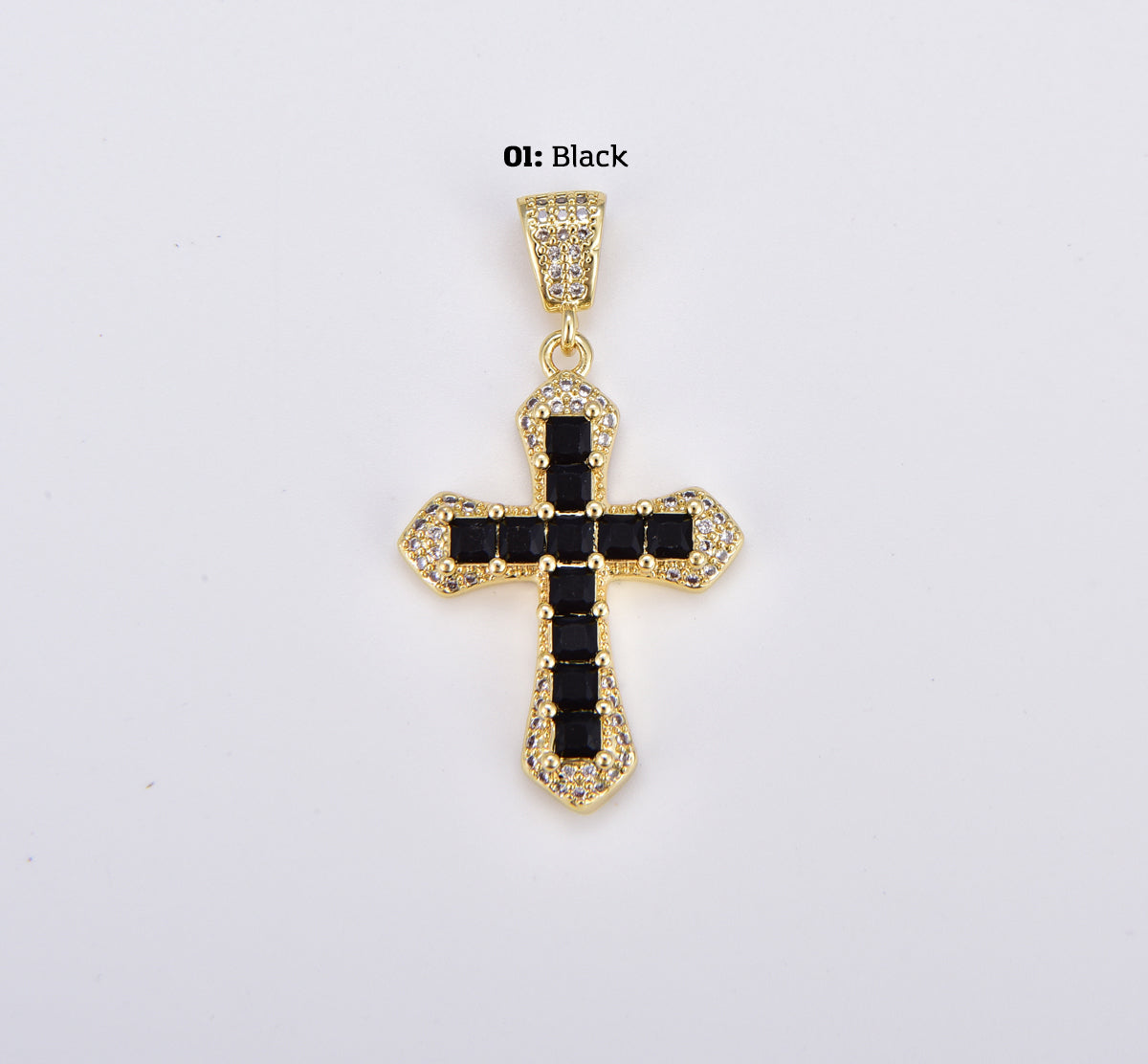 18K Gold Filled Minimalist Simple Cross Micro Pave Cubic Zirconia Necklace Pendant Bracelet Charm Component for Religious Jewelry, CP1908