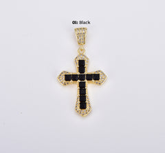 18K Gold Filled Minimalist Simple Cross Micro Pave Cubic Zirconia Necklace Pendant Bracelet Charm Component for Religious Jewelry, CP1908