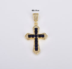 18K Gold Filled Minimalist Simple Cross Micro Pave Cubic Zirconia Necklace Pendant Bracelet Charm Component for Religious Jewelry, CP1908