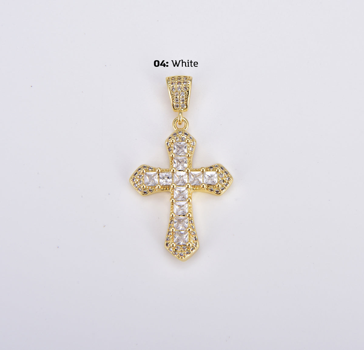 18K Gold Filled Minimalist Simple Cross Micro Pave Cubic Zirconia Necklace Pendant Bracelet Charm Component for Religious Jewelry, CP1908