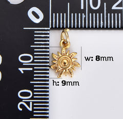 Dainty Sunburst Charm, Gold Filled Spiral Celestial Sun Ray Dotted Minimalist Add-On Charm, 9x8mm, CP1913